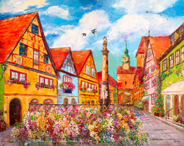 Painting titled "Germany. Rothenburg…" by Natalia Shchipakina, Original Artwork, Oil Mounted on Wood Stretcher frame