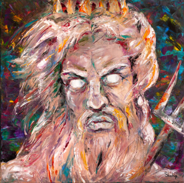 Картина под названием "Poseidon. God of Th…" - Natalia Shchipakina, Подлинное произведение искусства, Масло Установлен на Де…