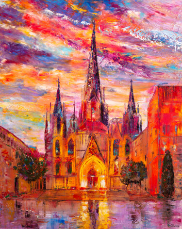 Pintura intitulada "Barcelona Cathedral" por Natalia Shchipakina, Obras de arte originais, Óleo Montado em Armação em madeira
