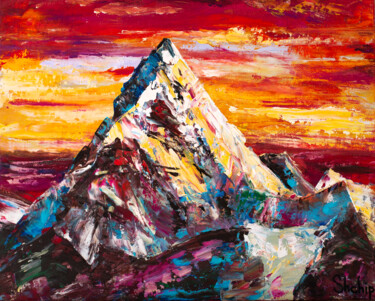 Painting titled "Everest. The Highes…" by Natalia Shchipakina, Original Artwork, Oil Mounted on Wood Stretcher frame
