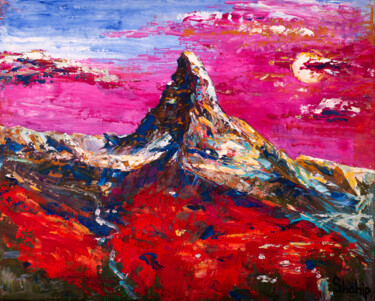 Schilderij getiteld "Purple Mountainscap…" door Natalia Shchipakina, Origineel Kunstwerk, Olie