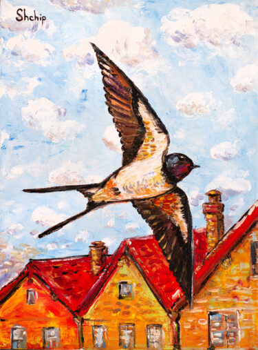 Painting titled "Swallow. The Symbol…" by Natalia Shchipakina, Original Artwork, Oil