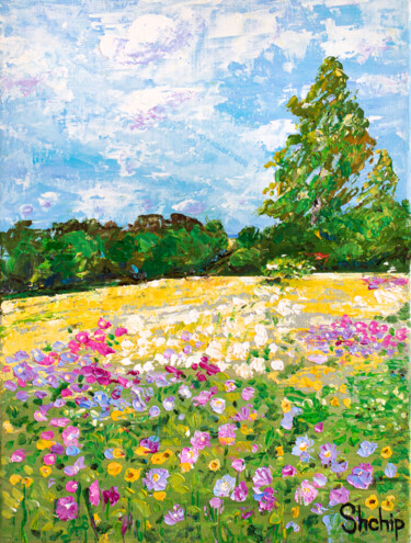 Painting titled "Wildflowers Under T…" by Natalia Shchipakina, Original Artwork, Oil Mounted on Wood Stretcher frame