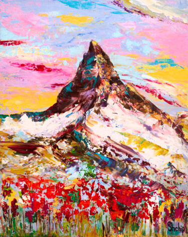 Painting titled "Matterhorn. The Pyr…" by Natalia Shchipakina, Original Artwork, Oil Mounted on Wood Stretcher frame