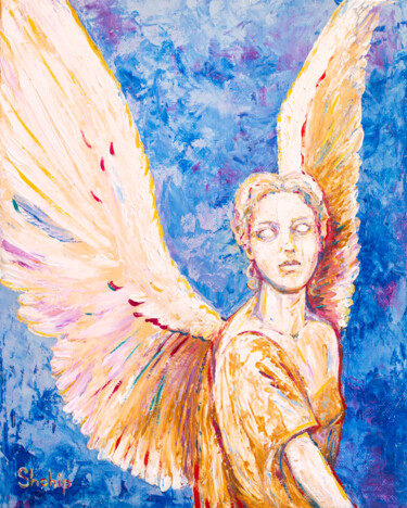 Schilderij getiteld "Guardian Angel" door Natalia Shchipakina, Origineel Kunstwerk, Olie Gemonteerd op Frame voor houten bra…