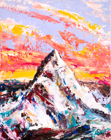 Malarstwo zatytułowany „Everest. Highest Mo…” autorstwa Natalia Shchipakina, Oryginalna praca, Olej Zamontowany na Drewniana…