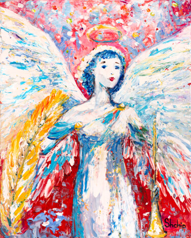 Painting titled "Guileless Angel" by Natalia Shchipakina, Original Artwork, Oil Mounted on Wood Stretcher frame
