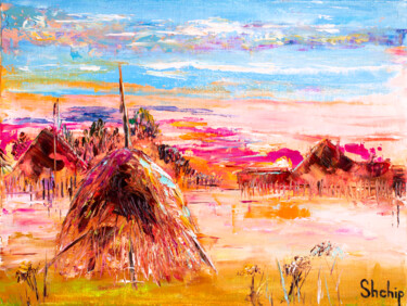 Painting titled "Haystack" by Natalia Shchipakina, Original Artwork, Oil Mounted on Wood Stretcher frame