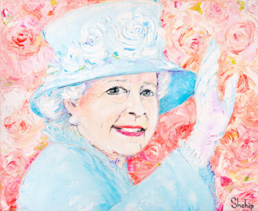 Painting titled "Queen Elizabeth In…" by Natalia Shchipakina, Original Artwork, Oil Mounted on Wood Stretcher frame