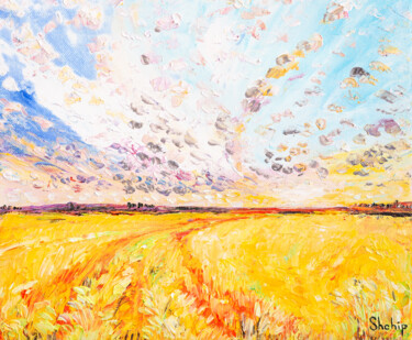 Painting titled "Sultry Field" by Natalia Shchipakina, Original Artwork, Oil Mounted on Wood Stretcher frame