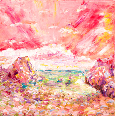 Painting titled "Sunset on Costa Bra…" by Natalia Shchipakina, Original Artwork, Oil Mounted on Wood Stretcher frame