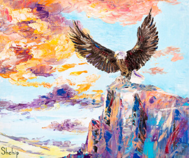 Картина под названием "Bald Eagle" - Natalia Shchipakina, Подлинное произведение искусства, Масло Установлен на Деревянная р…