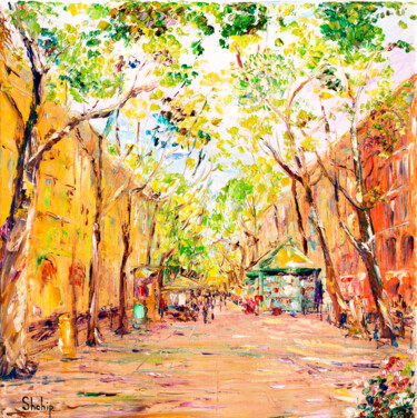 Pintura titulada "La Rambla. Barcelona" por Natalia Shchipakina, Obra de arte original, Oleo