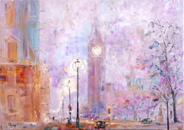 Malerei mit dem Titel "London In a Purple…" von Natalia Shchipakina, Original-Kunstwerk, Öl Auf Keilrahmen aus Holz montiert