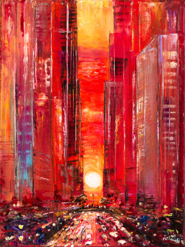 Painting titled "New York. Orange Su…" by Natalia Shchipakina, Original Artwork, Oil Mounted on Wood Stretcher frame