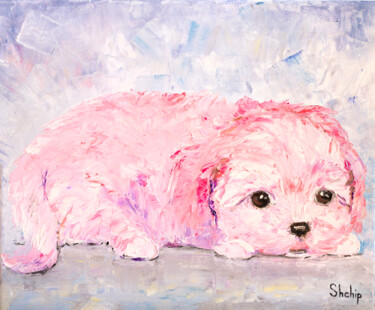 Painting titled "Little Puppy Is a L…" by Natalia Shchipakina, Original Artwork, Oil