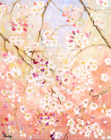 Schilderij getiteld "Wind In The Sakura…" door Natalia Shchipakina, Origineel Kunstwerk, Olie