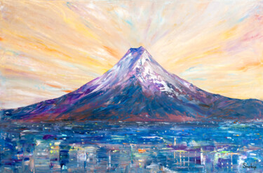 Malerei mit dem Titel "Tokyo and Mount Fuji" von Natalia Shchipakina, Original-Kunstwerk, Öl Auf Keilrahmen aus Holz montiert