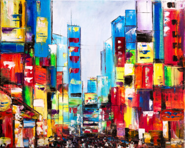 Painting titled "Colors of Tokyo" by Natalia Shchipakina, Original Artwork, Oil Mounted on Wood Stretcher frame