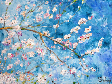 Painting titled "Sakura Under The Bl…" by Natalia Shchipakina, Original Artwork, Oil
