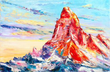 Painting titled "Matterhorn. Sunrise" by Natalia Shchipakina, Original Artwork, Oil Mounted on Wood Stretcher frame