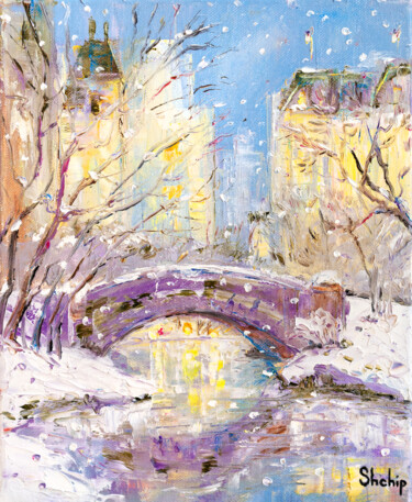 Painting titled "Winter in Central P…" by Natalia Shchipakina, Original Artwork, Oil Mounted on Wood Stretcher frame