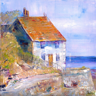 Painting titled "House On The Medite…" by Natalia Shchipakina, Original Artwork, Oil Mounted on Wood Stretcher frame