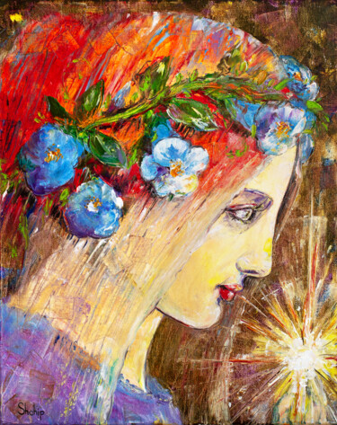 Painting titled "Morning Star's Glow" by Natalia Shchipakina, Original Artwork, Oil Mounted on Wood Stretcher frame