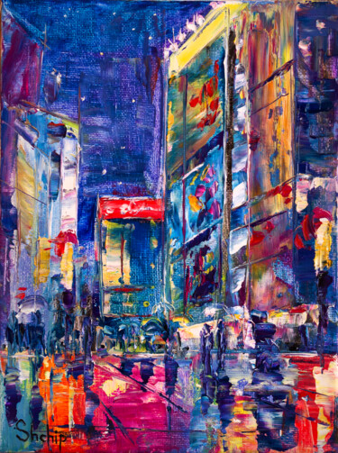 Malarstwo zatytułowany „Night Tokyo After T…” autorstwa Natalia Shchipakina, Oryginalna praca, Olej Zamontowany na Drewniana…
