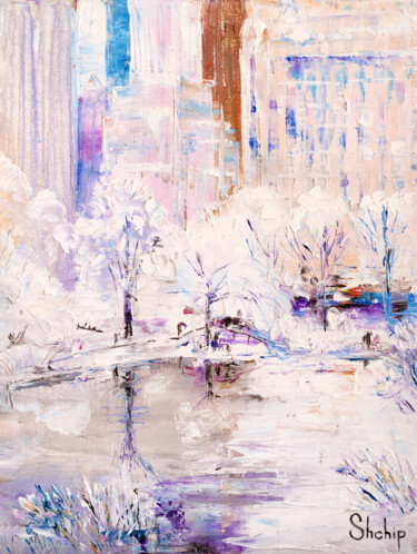 Painting titled "Central Park in Win…" by Natalia Shchipakina, Original Artwork, Oil Mounted on Wood Stretcher frame