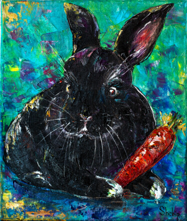 Картина под названием "Black Rabbit" - Natalia Shchipakina, Подлинное произведение искусства, Масло Установлен на Деревянная…