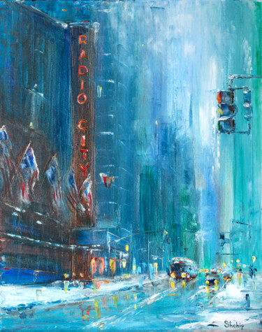 Schilderij getiteld "Radio City. New York" door Natalia Shchipakina, Origineel Kunstwerk, Olie Gemonteerd op Frame voor hout…