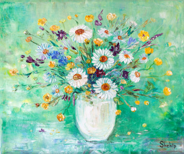Картина под названием "Daisies and Butterc…" - Natalia Shchipakina, Подлинное произведение искусства, Масло