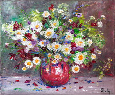 Painting titled "Bouquet of Forest F…" by Natalia Shchipakina, Original Artwork, Oil Mounted on Wood Stretcher frame
