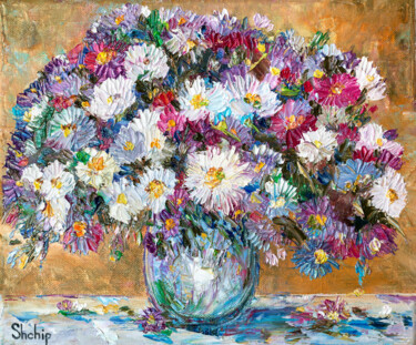 Картина под названием "Autumn Flowers" - Natalia Shchipakina, Подлинное произведение искусства, Масло Установлен на Деревянн…