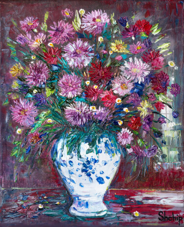 Painting titled "Bouquet of Garden F…" by Natalia Shchipakina, Original Artwork, Oil Mounted on Wood Stretcher frame
