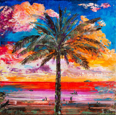 Painting titled "Sunset in Hawaii" by Natalia Shchipakina, Original Artwork, Oil Mounted on Wood Stretcher frame