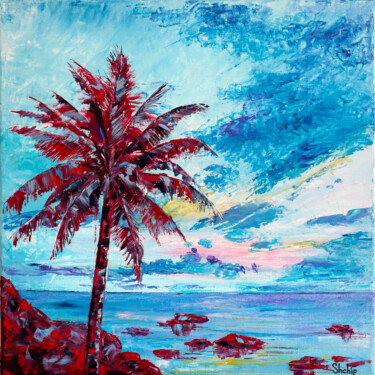 Painting titled "Palm Tree" by Natalia Shchipakina, Original Artwork, Oil Mounted on Wood Stretcher frame