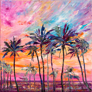 Картина под названием "Hawaiian Palm Trees…" - Natalia Shchipakina, Подлинное произведение искусства, Масло Установлен на Де…