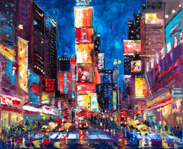 Painting titled "Times Square" by Natalia Shchipakina, Original Artwork, Oil Mounted on Wood Stretcher frame