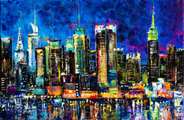 Картина под названием "Manhattan at Night.…" - Natalia Shchipakina, Подлинное произведение искусства, Масло Установлен на Де…