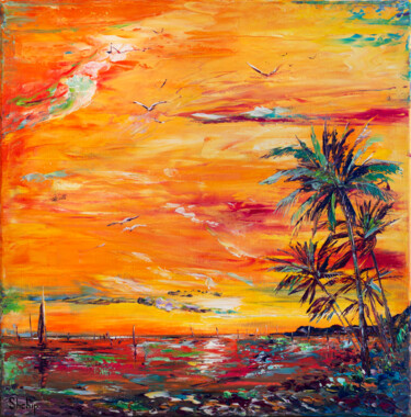 Painting titled "Serenity On The Sea…" by Natalia Shchipakina, Original Artwork, Oil Mounted on Wood Stretcher frame