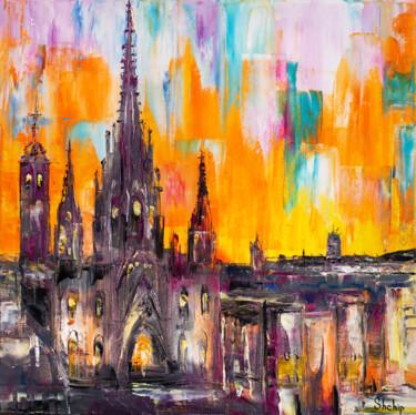 Ζωγραφική με τίτλο "Barcelona Cathedral…" από Natalia Shchipakina, Αυθεντικά έργα τέχνης, Λάδι Τοποθετήθηκε στο Ξύλινο φορεί…