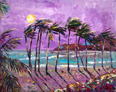 Картина под названием "Purple Night At Sea" - Natalia Shchipakina, Подлинное произведение искусства, Масло Установлен на Дер…
