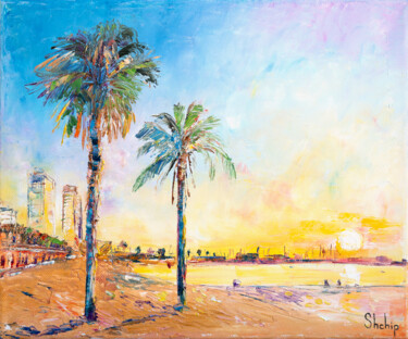 Картина под названием "Barcelona Beach" - Natalia Shchipakina, Подлинное произведение искусства, Масло