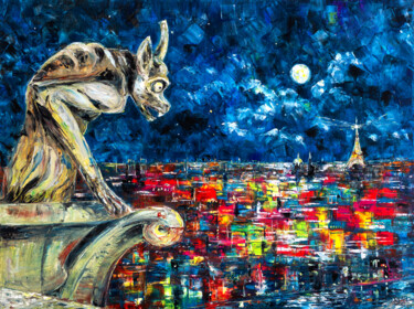 Painting titled "Night Watcher" by Natalia Shchipakina, Original Artwork, Oil Mounted on Wood Stretcher frame