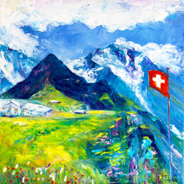 Painting titled "Männlichen. Swiss A…" by Natalia Shchipakina, Original Artwork, Oil Mounted on Wood Stretcher frame