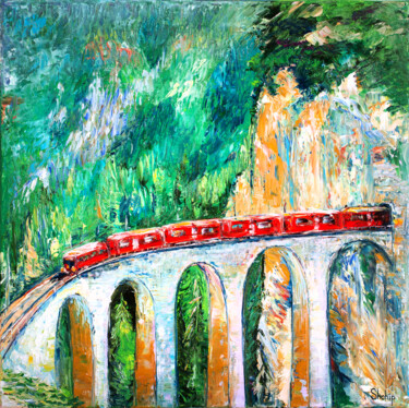 Painting titled "Travel on the Red T…" by Natalia Shchipakina, Original Artwork, Oil Mounted on Wood Stretcher frame