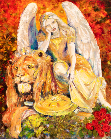 Pintura titulada "Golden Angel" por Natalia Shchipakina, Obra de arte original, Oleo Montado en Bastidor de camilla de madera