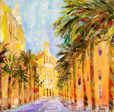Painting titled "Streets of Valencia" by Natalia Shchipakina, Original Artwork, Oil Mounted on Wood Stretcher frame